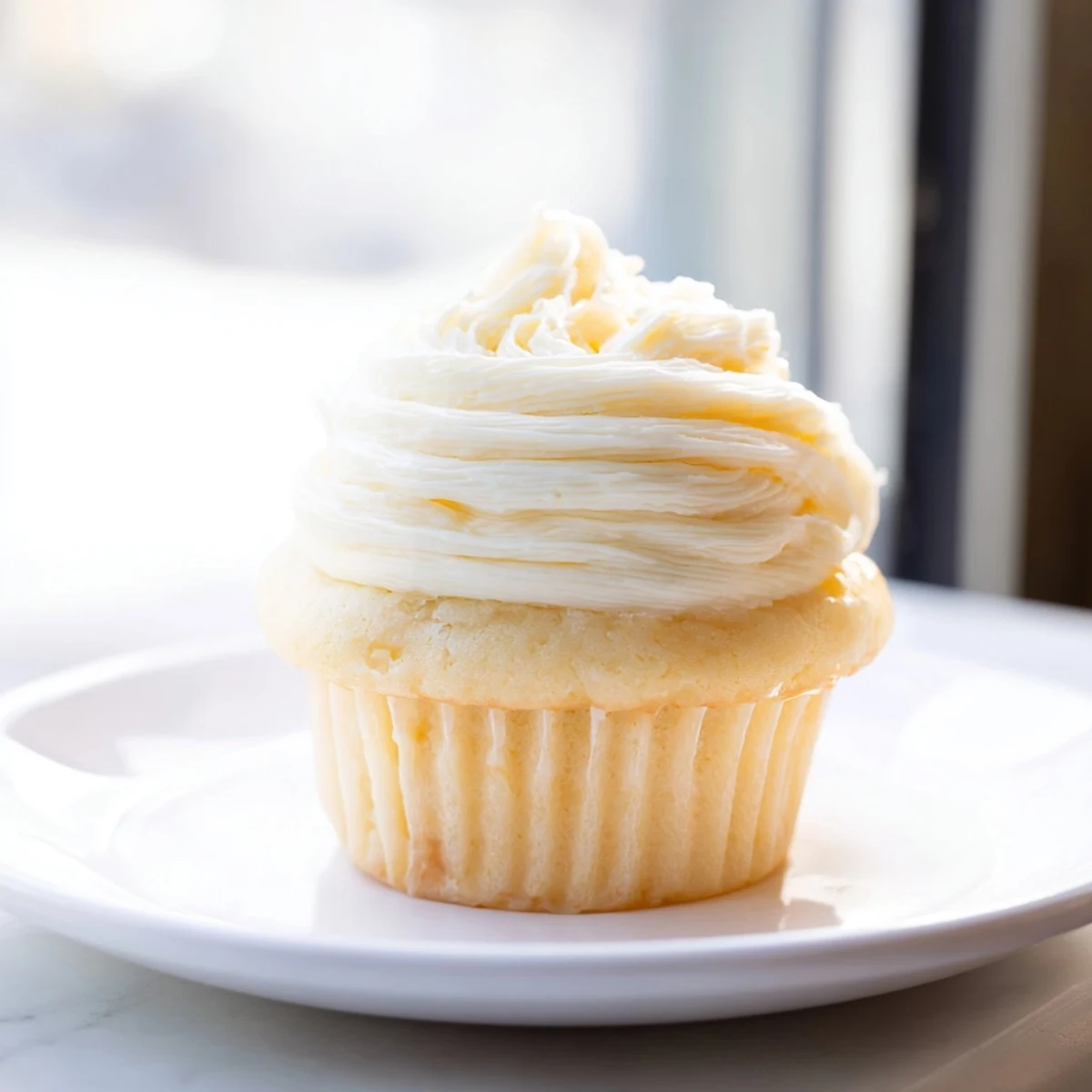Fluffy vanilla cupcakes with buttercream frosting, a classic dessert with perfect swirls of icing.