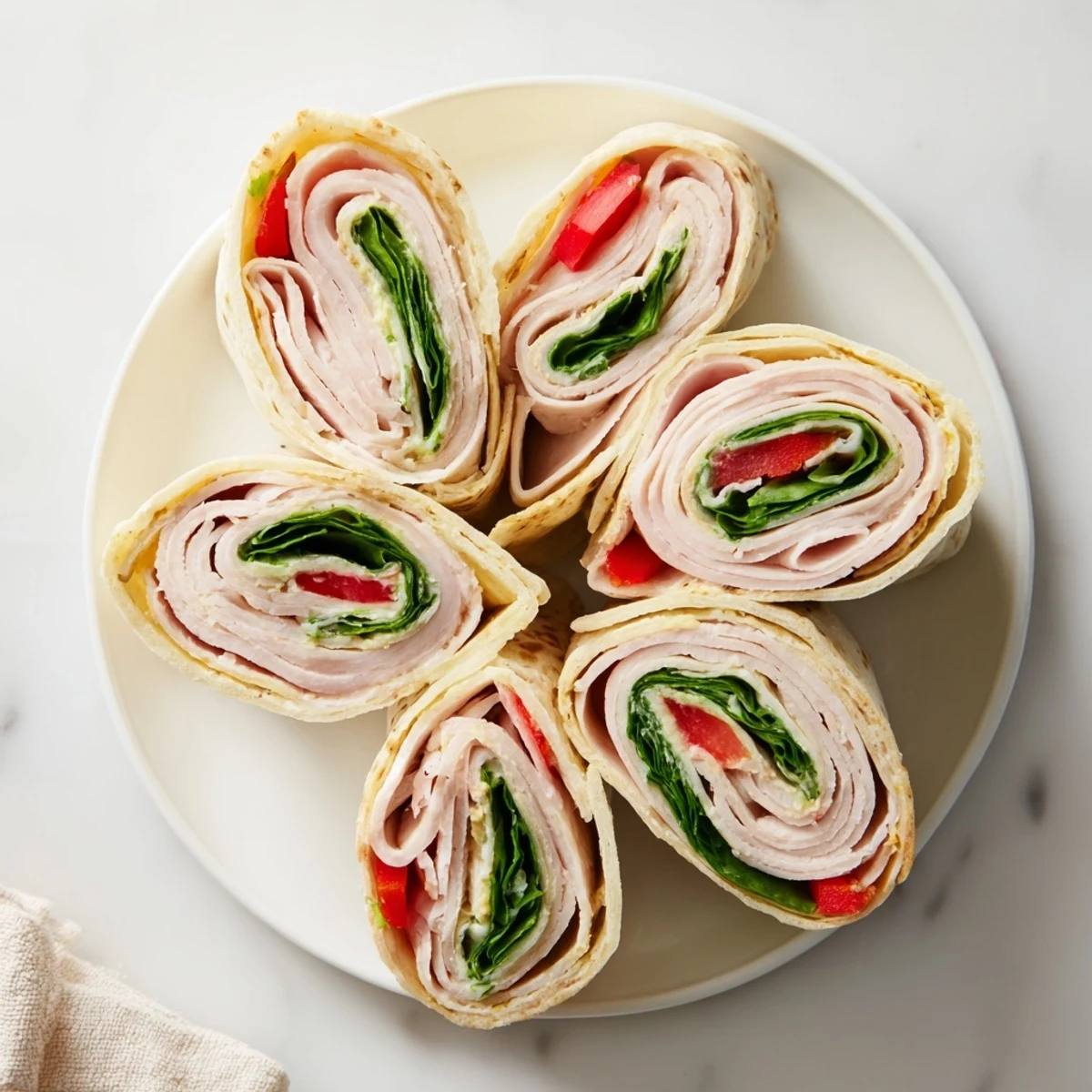 Vibrant image of easy-to-make Turkey and Provolone Pinwheels, a quick, delicious snack for any occasion.