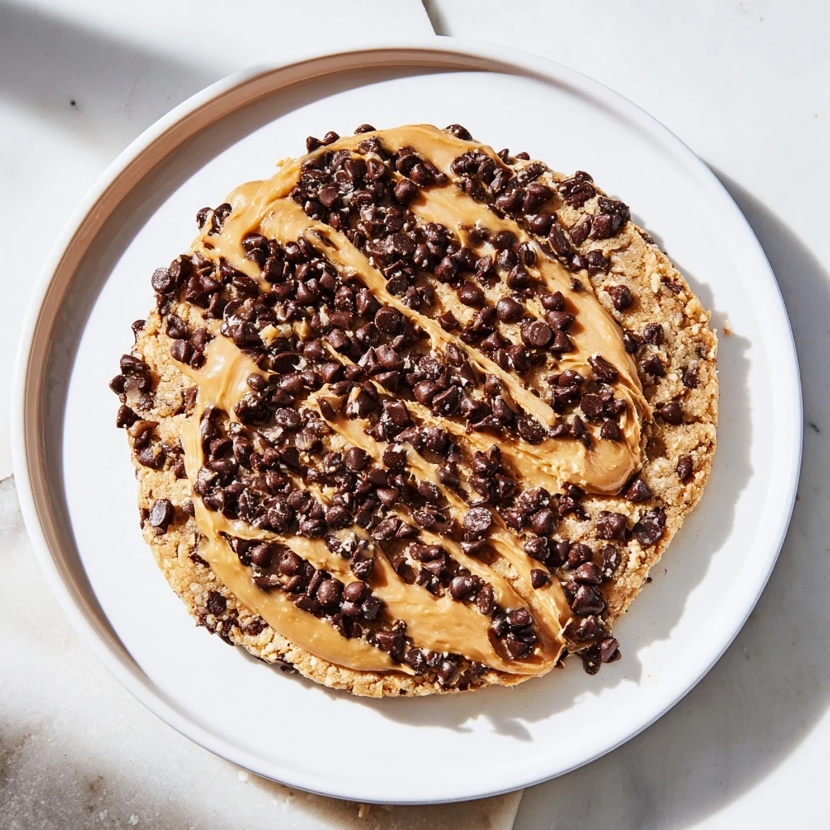Warm, freshly baked peanut butter chocolate chip cookies with melty chocolate and a golden crust.