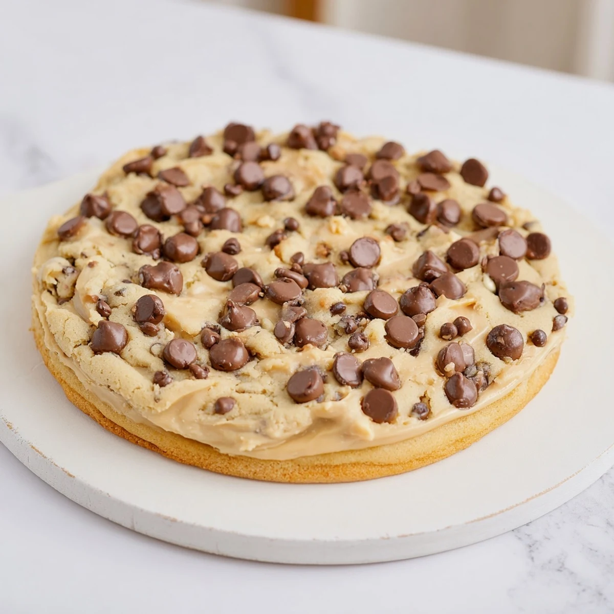 Close-up of soft and chewy peanut butter chocolate chip cookies, showcasing generous chocolate chips.