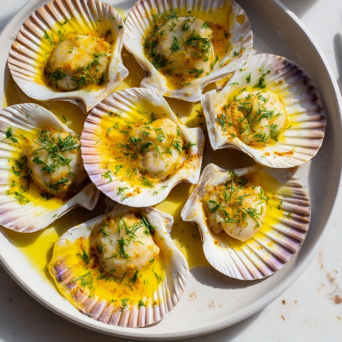 Perfectly seared Harbor-Style Scallops topped with a creamy lemon-dill butter: a delightful coastal dinner.