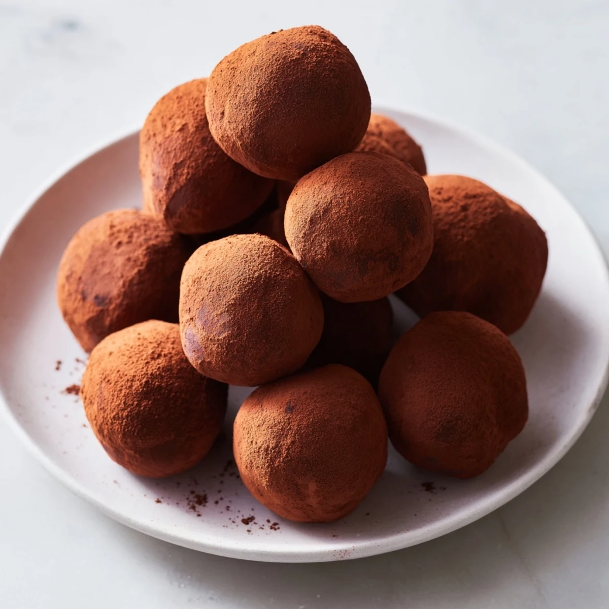 Dark chocolate truffles, velvety smooth, dusted with cocoa and ready to enjoy.