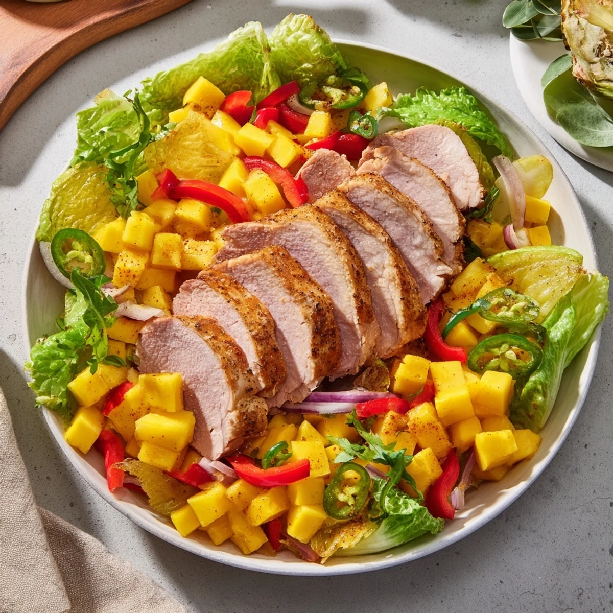 Vibrant Chicken and Mango Salsa Lettuce Wraps, showcasing juicy chicken with colorful mango salsa inside crisp lettuce.