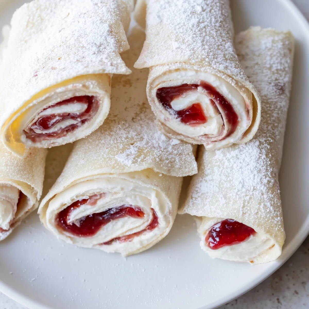 Freshly made Snow Angel Tortilla Wraps showcase a quick snack dusted with powdered sugar after preparation.
