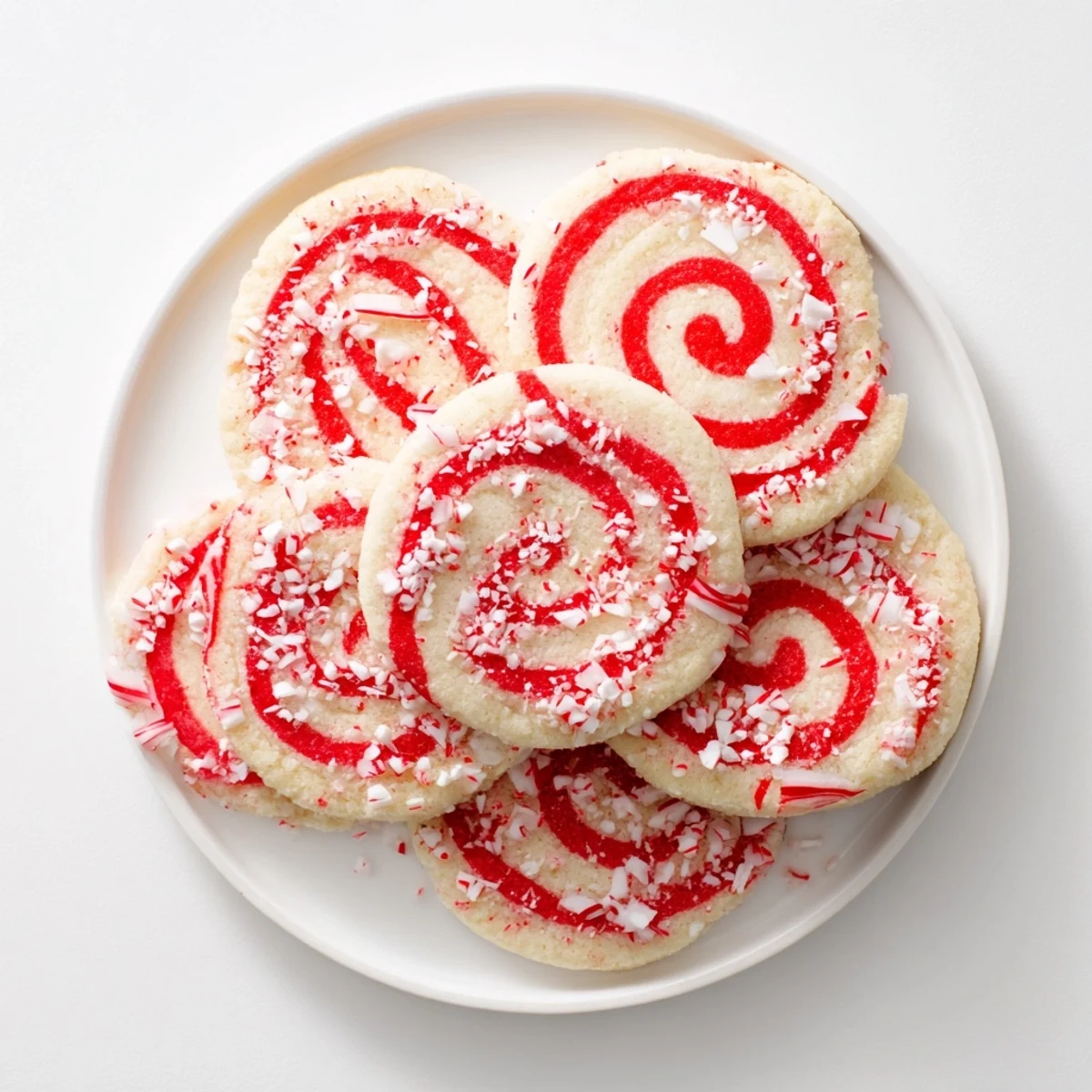Freshly baked Candy Cane Swirl Cookies featuring vibrant red and white peppermint swirls, perfect holiday dessert.
