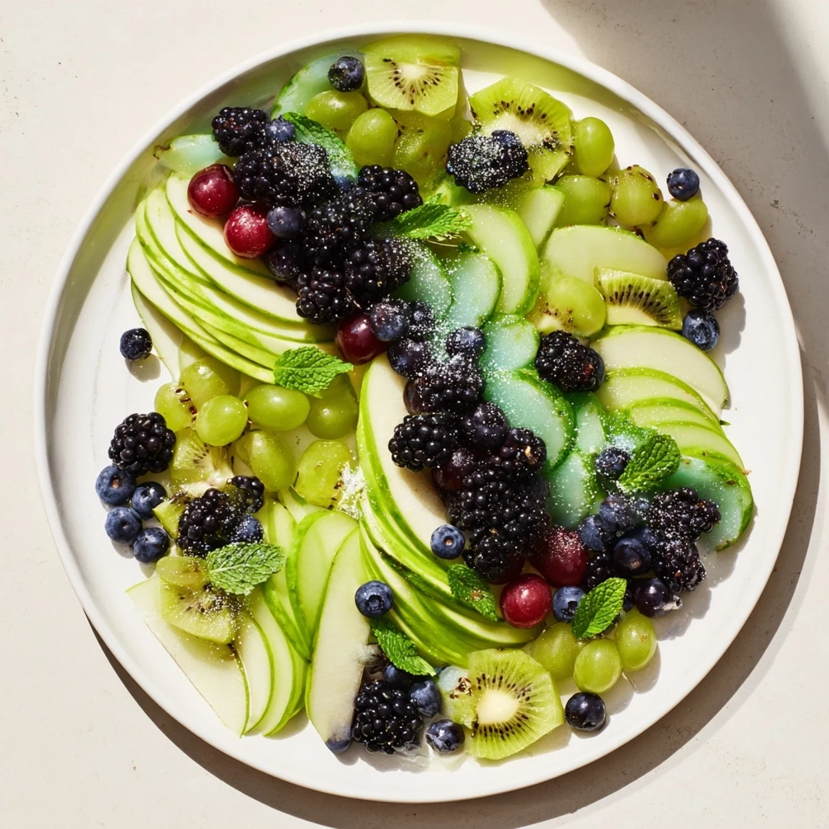 A dazzling display: The Aurora Borealis Sweep fruit platter with vivid green and purple layers.