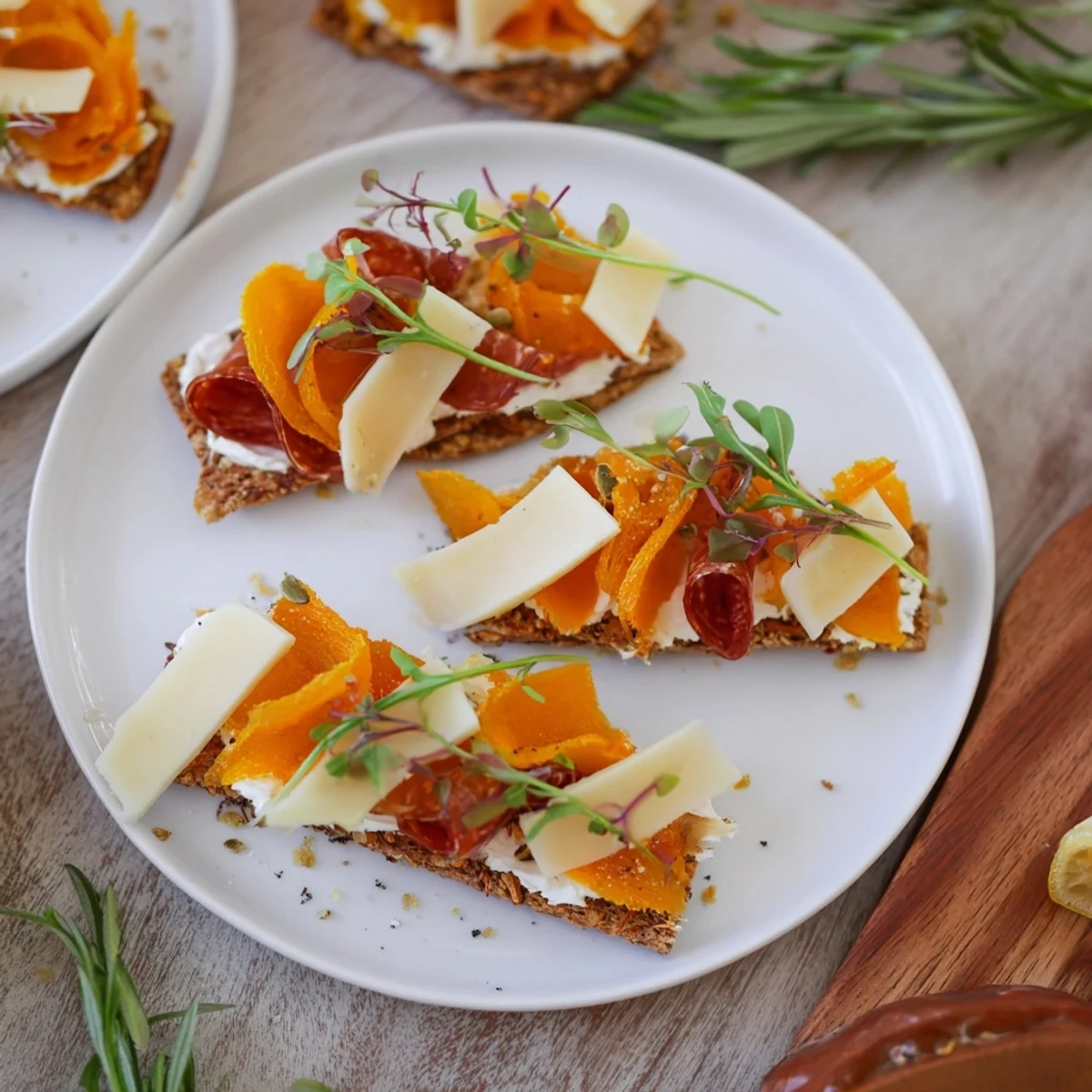 Visually appealing Serengeti Sunset, featuring stunning layers of sweet apricots and smoky Gouda cheese.