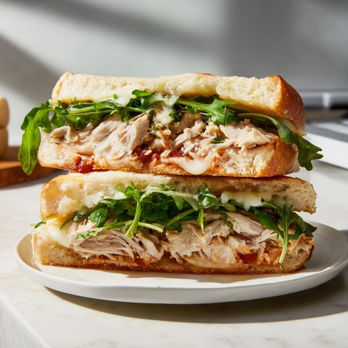 Gooey, cheesy Leftover Pizza Chicken Sandwich with crispy crust, perfect for a quick, comforting meal.