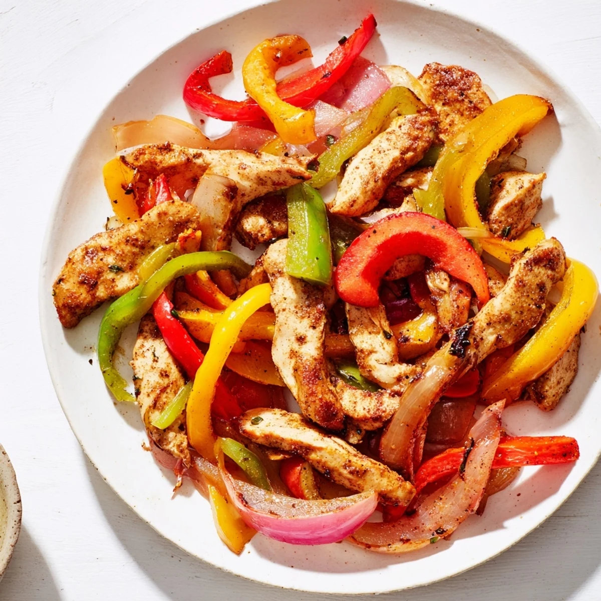 Freshly made Sheet-Pan Chicken Fajitas with cilantro and lime, a colorful and delicious gluten-free feast.