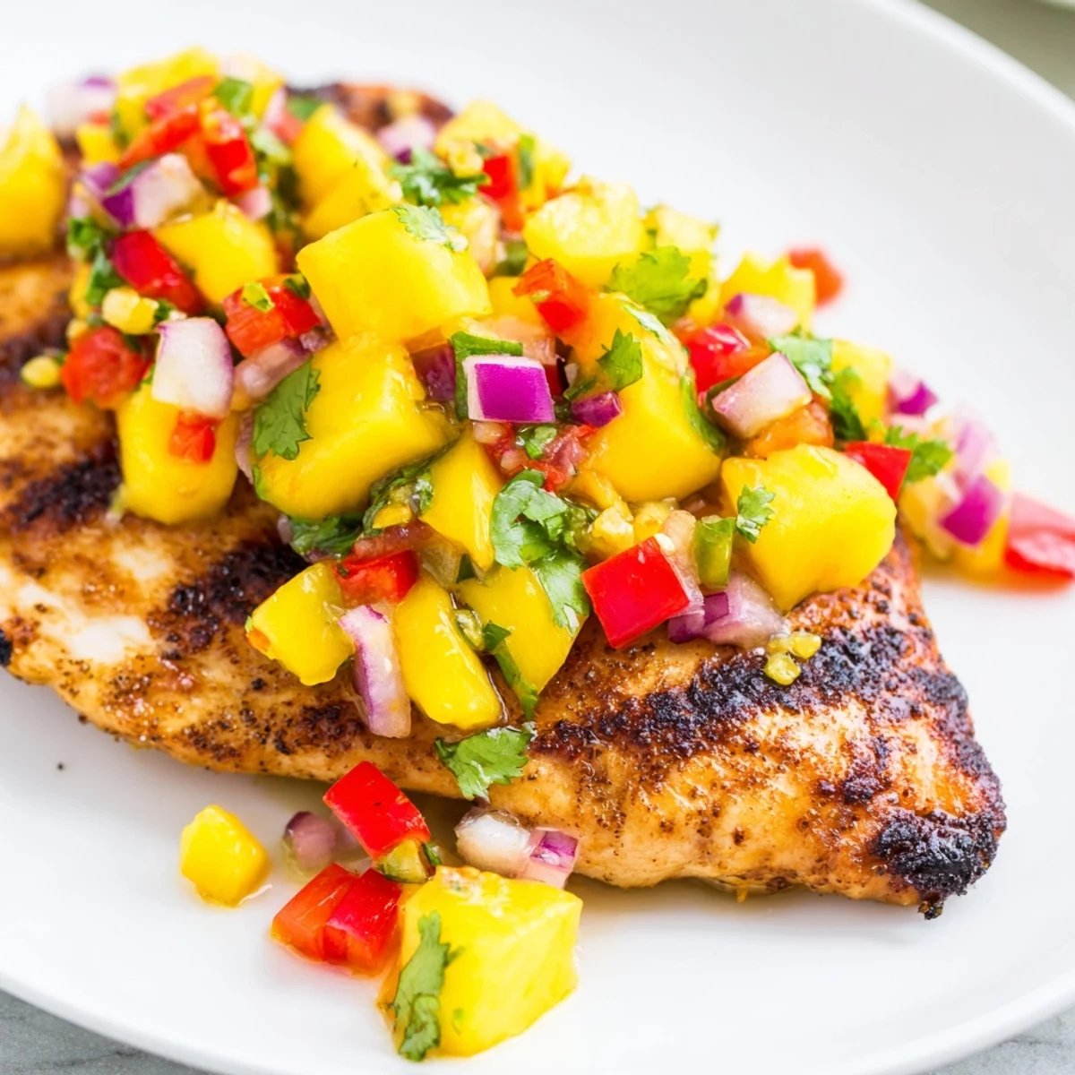 Delicious Grilled Mango Salsa Chicken, a vibrant main dish with fresh flavors and textures.