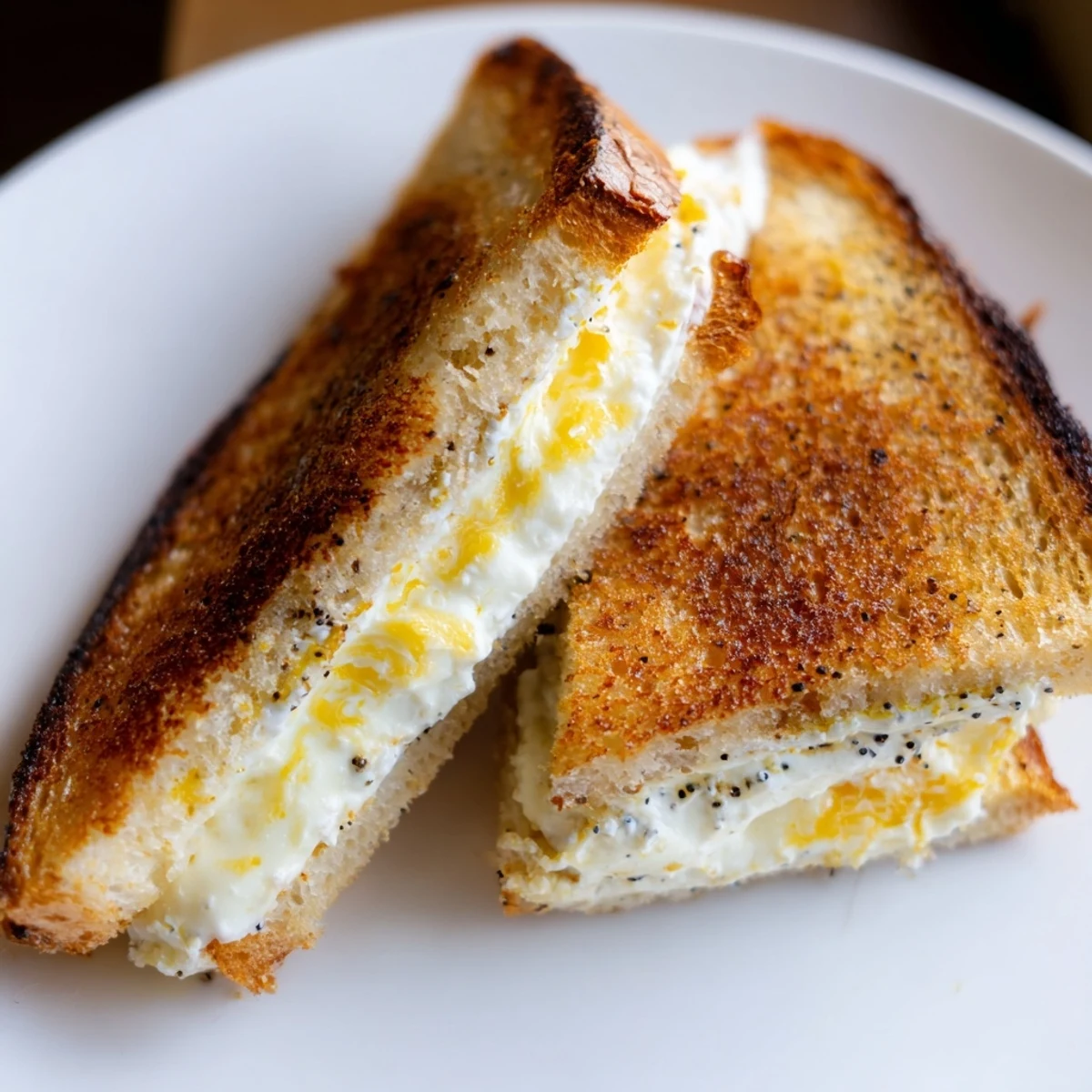 Crispy sourdough bread sandwiching melted cheese in this flavorful Garlic Butter Mayo Grilled Cheese.