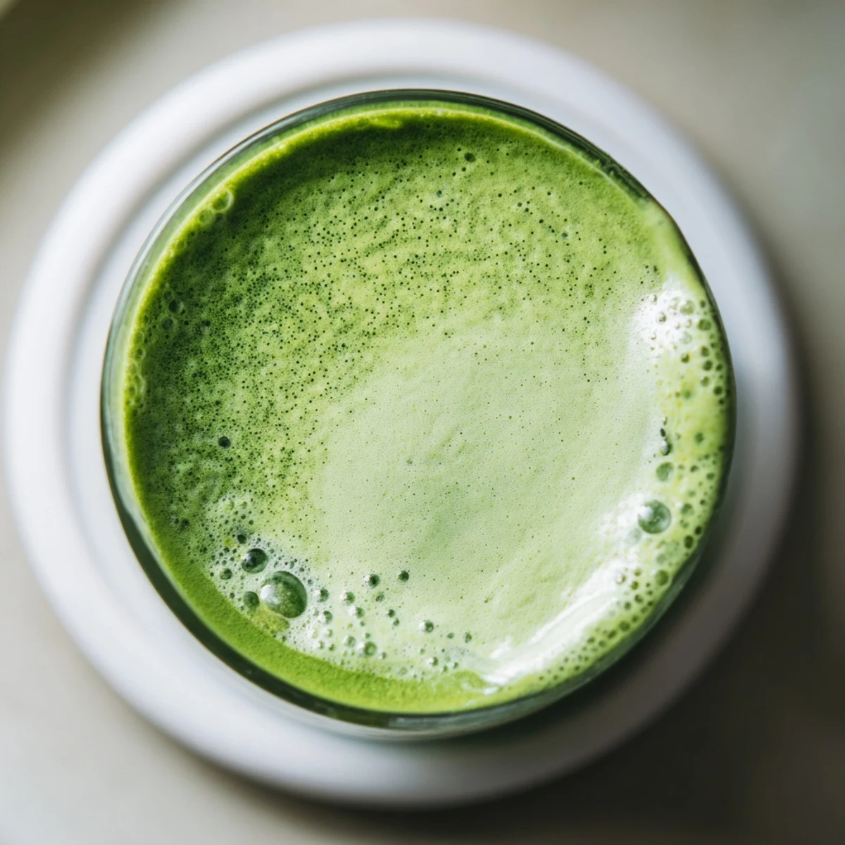 A bright green, creamy matcha latte, topped with a cloud of sweet, fluffy cold foam.