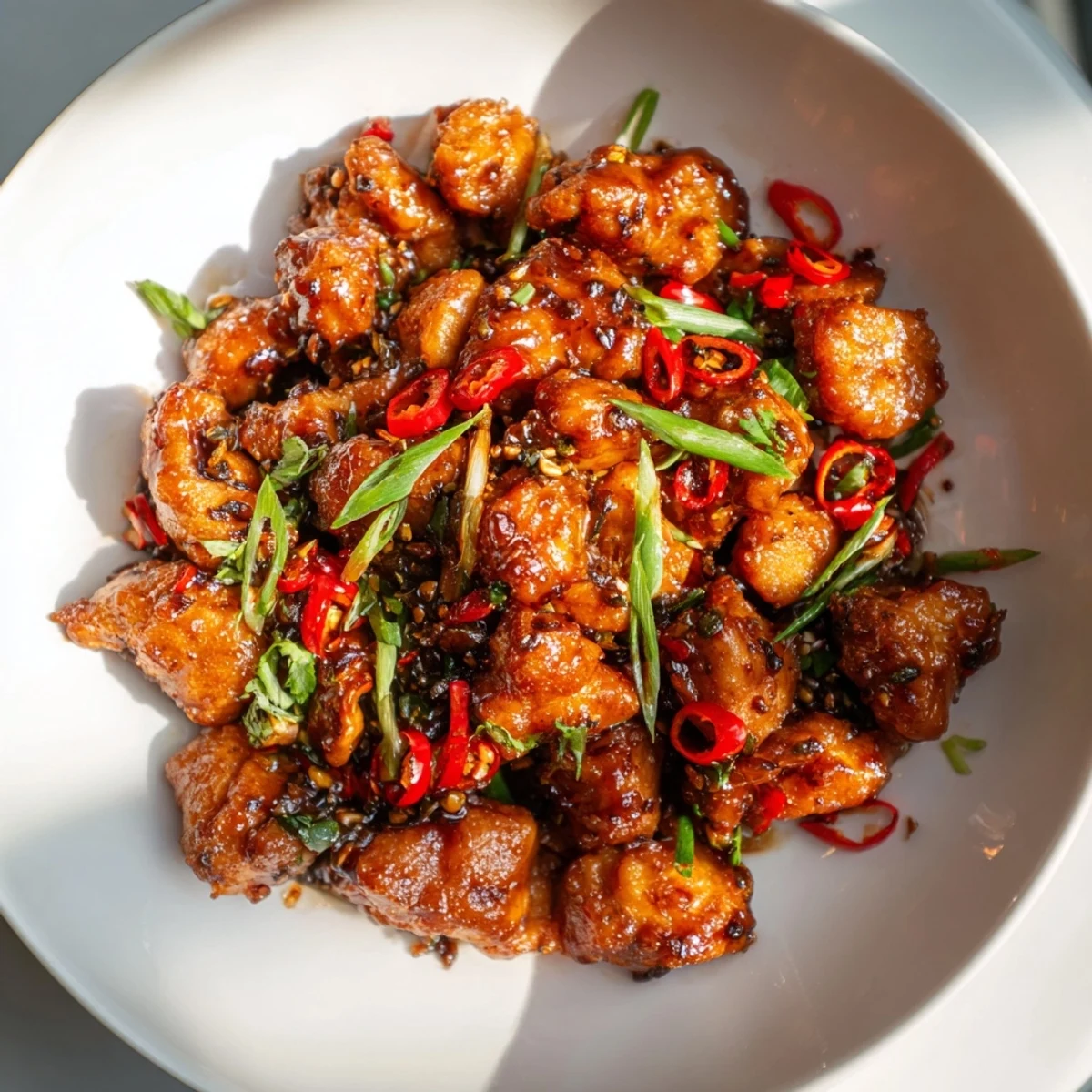 Golden Vietnamese Caramel Chicken glistening with a rich caramel sauce and fresh herbs, ready to serve.