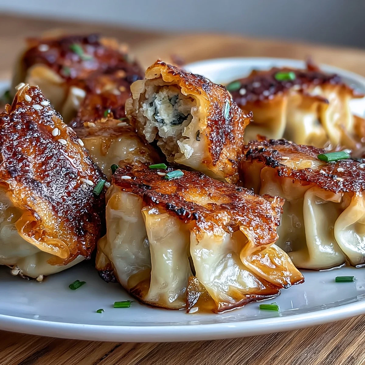 Pan-seared Smashed Gyozas, piled high, showcasing their delightful textures.