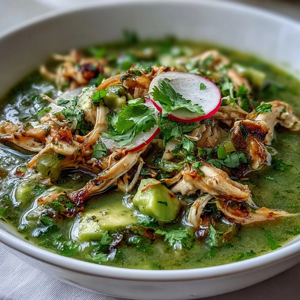 Mouthwatering Chicken Chili Verde, bursting with bright, zesty tomatillo flavor and tender shredded chicken.