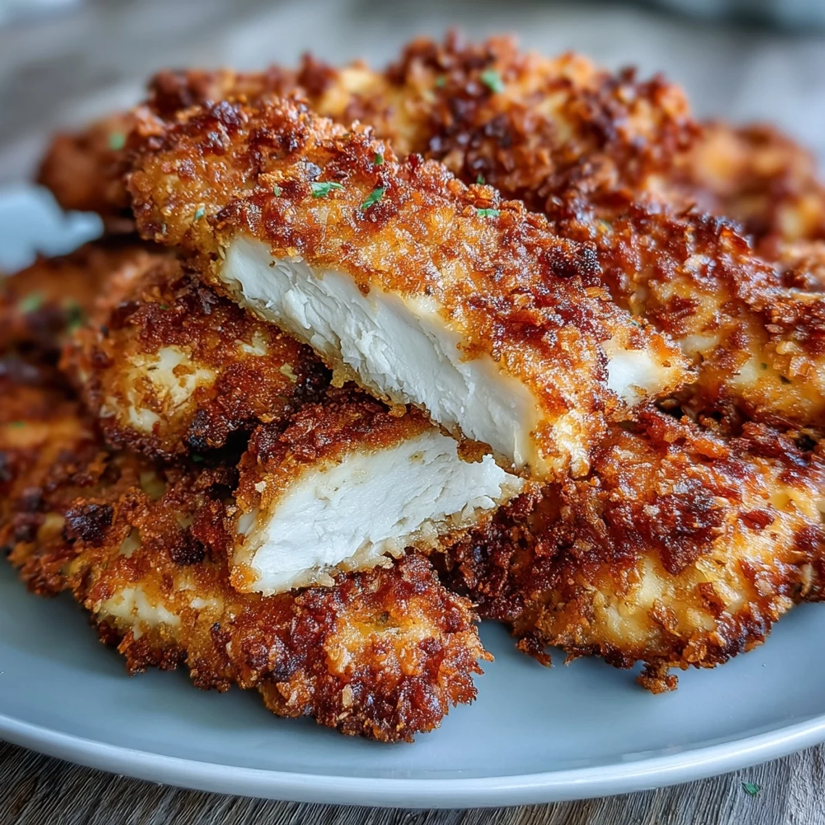 Air Fryer Chicken Strips: golden, crispy strips served with a creamy dipping sauce.