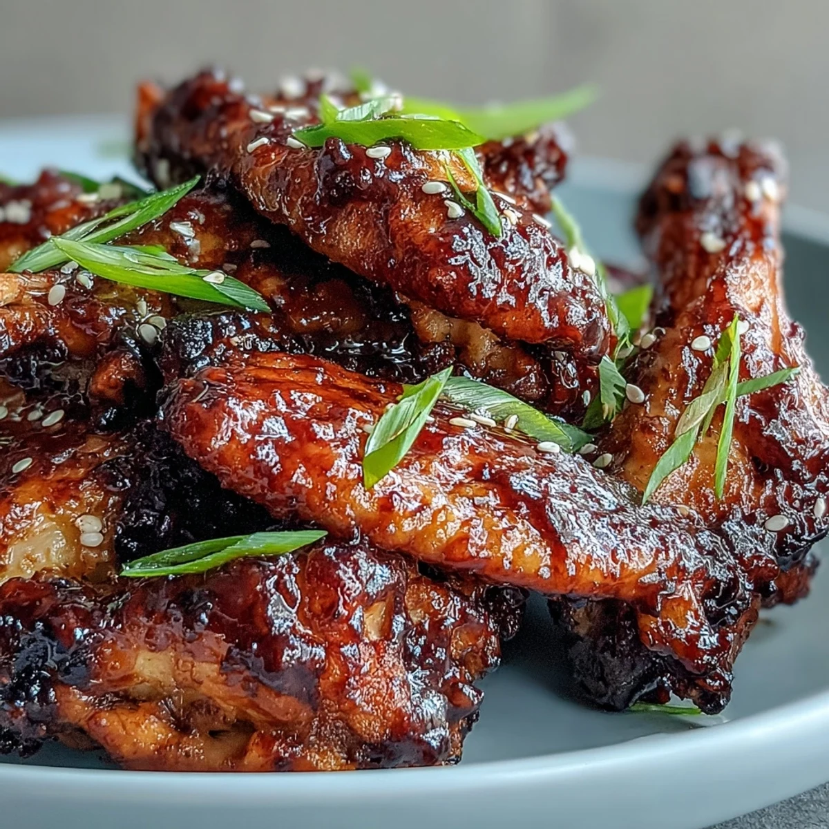 A close-up of Coca Cola Chicken Wings showing the thick, caramelized glaze and juicy meat, perfect for sharing at a party.