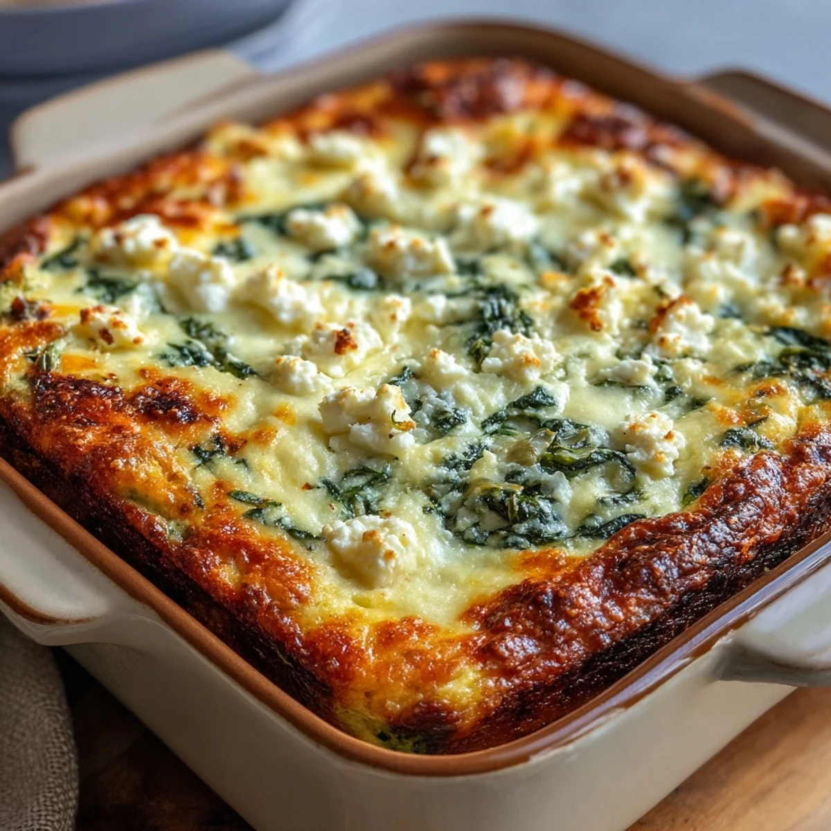 Spoon a generous serving of High Protein Spinach Artichoke Bake onto a plate, perfect for a low-carb weeknight dinner.