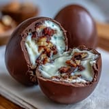 Dubai Chocolate Strawberry Easter Eggs with Crunch Filling, glossy and vibrant, filled with crispy hazelnut crunch and freeze-dried strawberry flavor.