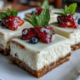 Creamy skyr lemon cheesecake bars sit chilled, waiting to be sliced and enjoyed.