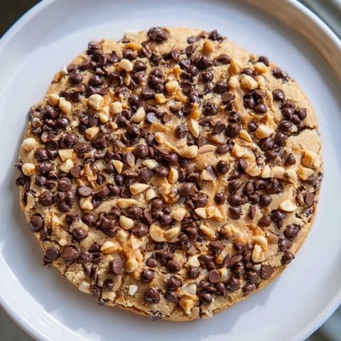 Perfectly round peanut butter chocolate chip cookies, stacked and ready to enjoy with a glass of milk.