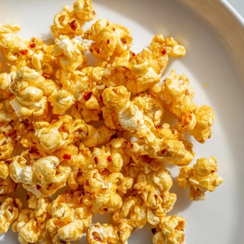 A generous bowl of savory Hot Honey Butter Popcorn, a party snack bursting with sweet and spicy flavor.