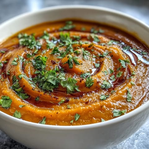 Smooth Carrot and Lentil Soup served in a rustic mug, perfect for a cozy vegan dinner.