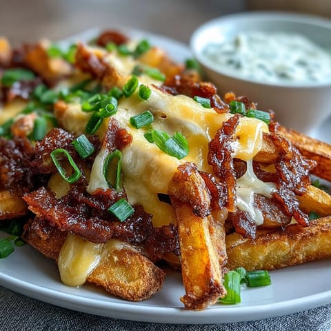 A close-up shot shows Cheesy BBQ Fries with Ranch Dip, featuring crunchy fries coated in smoky seasoning, dripping with gooey cheese and a side of dip.