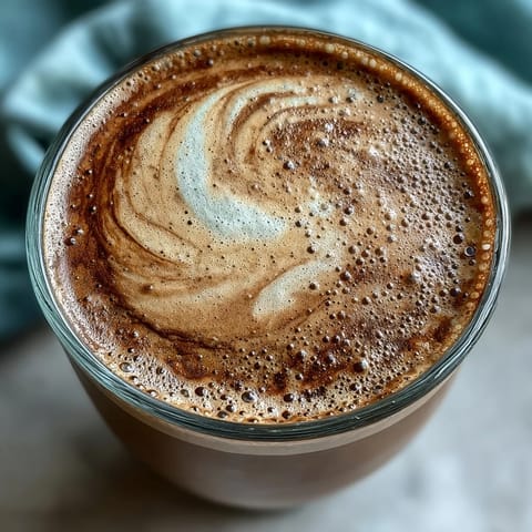 A warm Hojicha Flat White with nutty, roasted aromas and velvety microfoam in a ceramic mug.