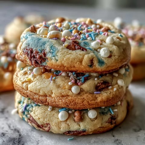 Colorful pastel swirl birthday cookies inspired by Cookie Run Kingdom, with soft buttery layers and festive sprinkles.  