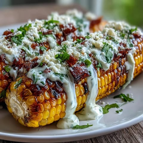 A golden corn cob coated in creamy sauce and Cotija cheese, ready for a quick Mexican-inspired microwave side dish.