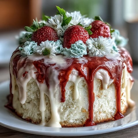 Spring Cake: Floral Drip Cake with Strawberry Frosting, a stunning celebration dessert with moist vanilla layers, strawberry buttercream, and edible flowers.
