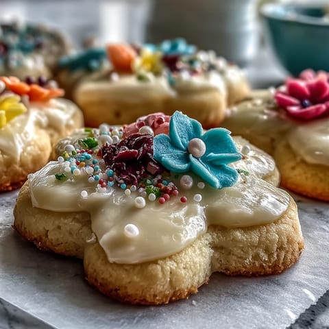 Delicate flower-shaped shortbread cookies with vibrant royal icing—perfect spring treat for dessert lovers.  