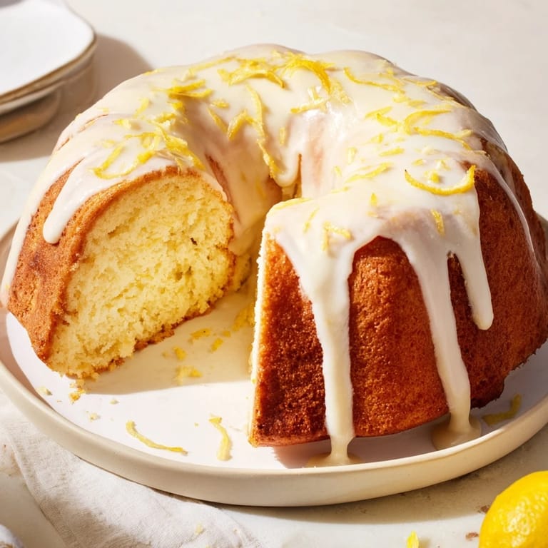 Warm, golden lemon loaf cake with a generous layer of glistening lemon icing, delicious dessert.