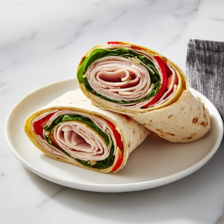 Close-up of freshly sliced Turkey and Provolone Pinwheels, showcasing layered fillings and textures.