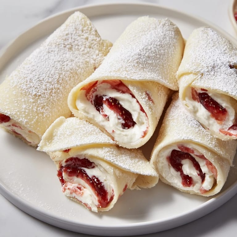 These delicious Snow Angel Tortilla Wraps show soft rolled tortillas with creamy filling and sweet jam.