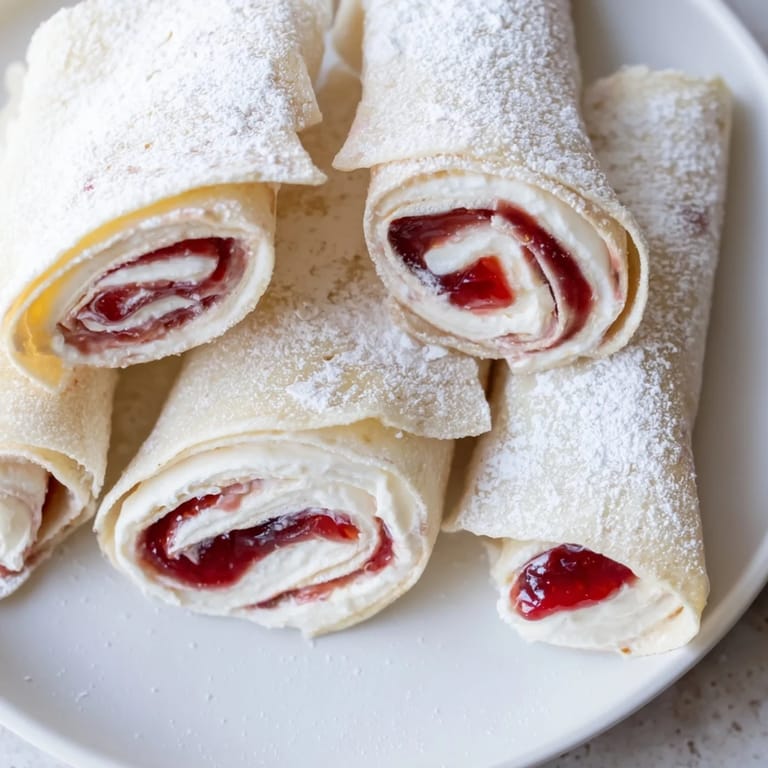 Freshly made Snow Angel Tortilla Wraps showcase a quick snack dusted with powdered sugar after preparation.