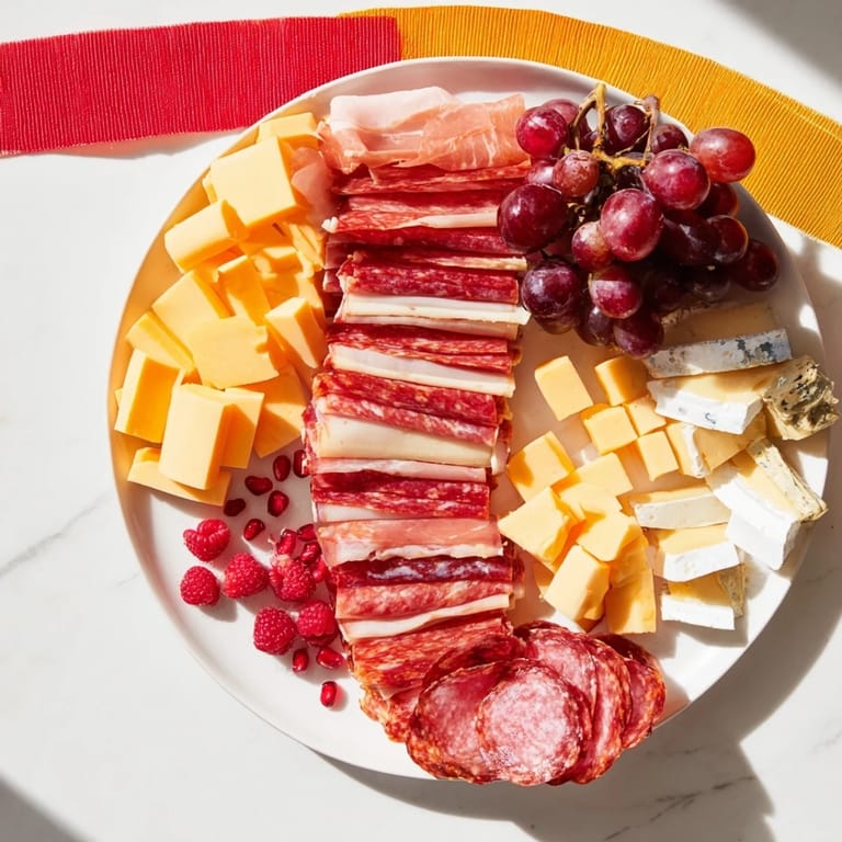 A visually stunning Meat & Cheese Festive Stocking Charcuterie Board, arranged for a delicious holiday appetizer.
