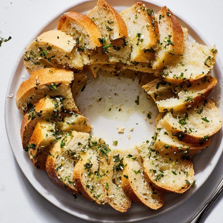 Aromatic baguette slices baked until crispy, artfully arranged on a platter, perfect for elegant serving.