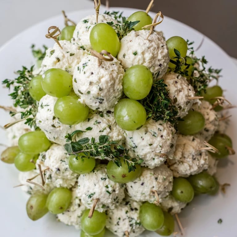 Festive Mistletoe Kissing Ball: a visually stunning arrangement of cheese balls, prosciutto, and green grapes, perfect for a holiday party.