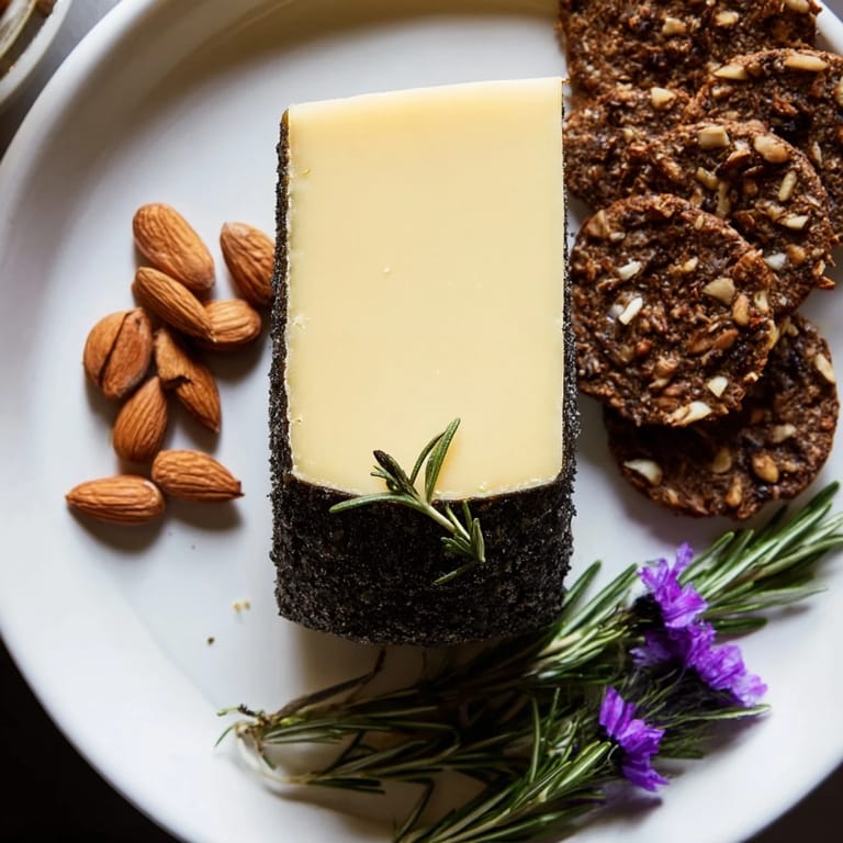 A visually stunning The Obsidian Peak, arranged with charcoal almonds and a striking black cheddar centerpiece.
