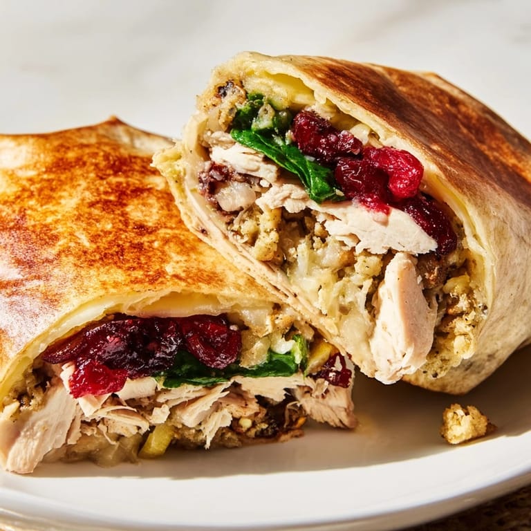Golden-brown, toasted Moist Maker Chicken Wrap, showcasing the savory flavors of Thanksgiving in a wrap.