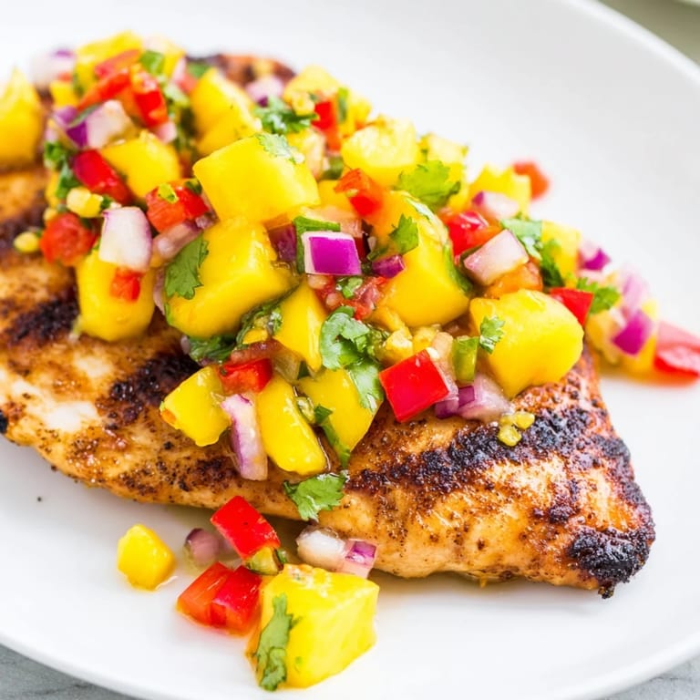 Delicious Grilled Mango Salsa Chicken, a vibrant main dish with fresh flavors and textures.