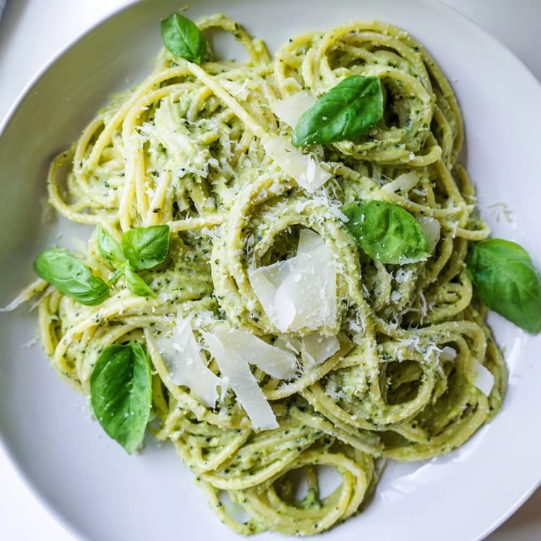A bowl of fresh creamy avocado pasta; imagine the perfect blend of flavors and textures.