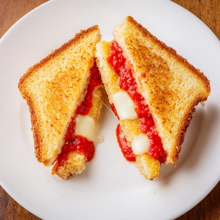 Close-up of a warm mozzarella stick grilled cheese, ready to enjoy with a side of dipping sauce!
