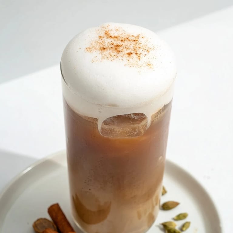 Homemade iced chai with a perfect cold foam topping, ideal for a refreshing summer indulgence.