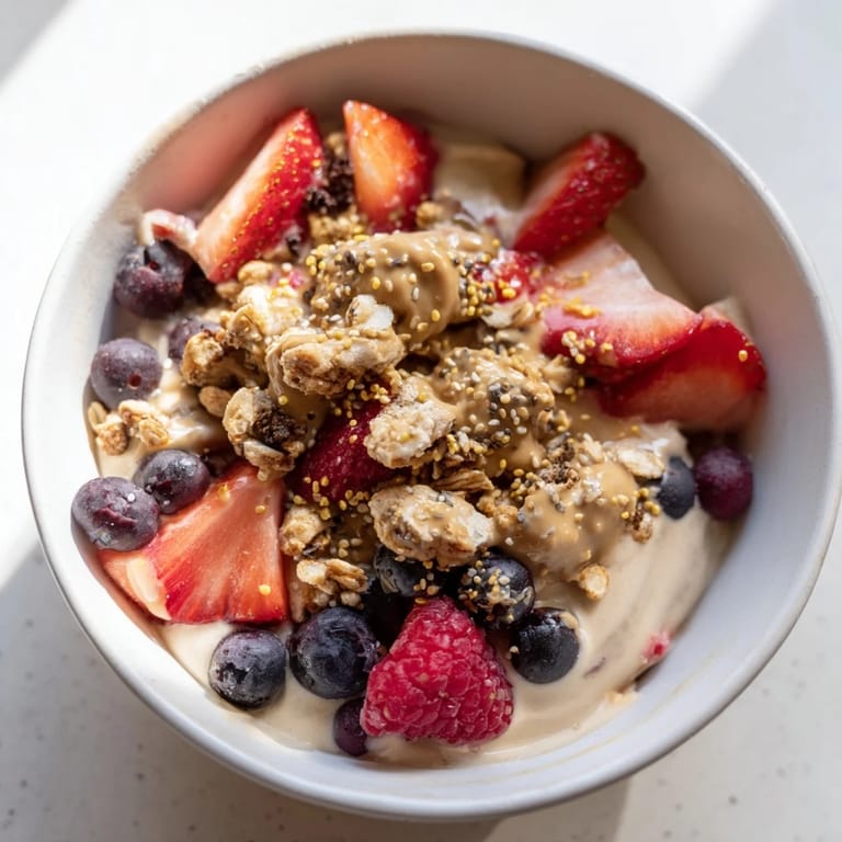 Frozen banana blended with protein shake creates a delightful base for these protein ice cream bowls.