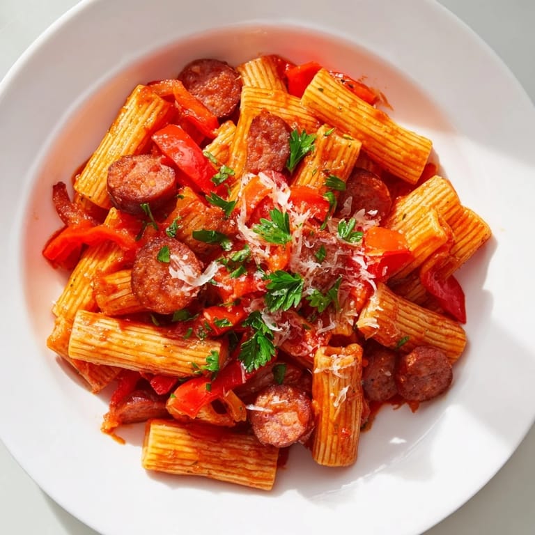 Steam rising from a bowl of hearty Spanish Chorizo Pasta, a delicious main dish.