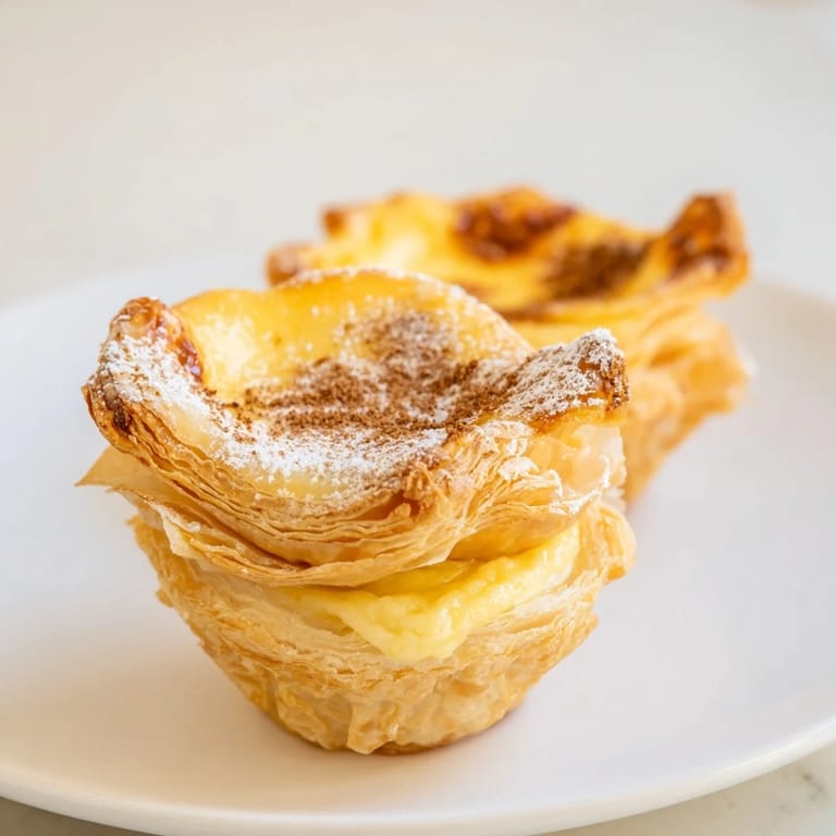 Freshly baked Portuguese egg tarts boast a smooth, custard center and crispy, golden phyllo shells.