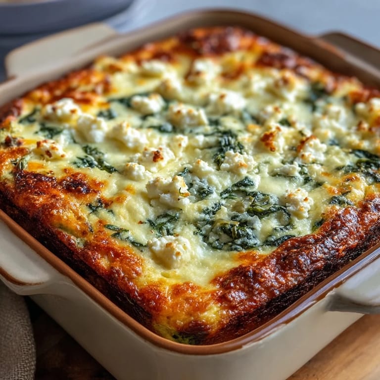 Spoon a generous serving of High Protein Spinach Artichoke Bake onto a plate, perfect for a low-carb weeknight dinner.